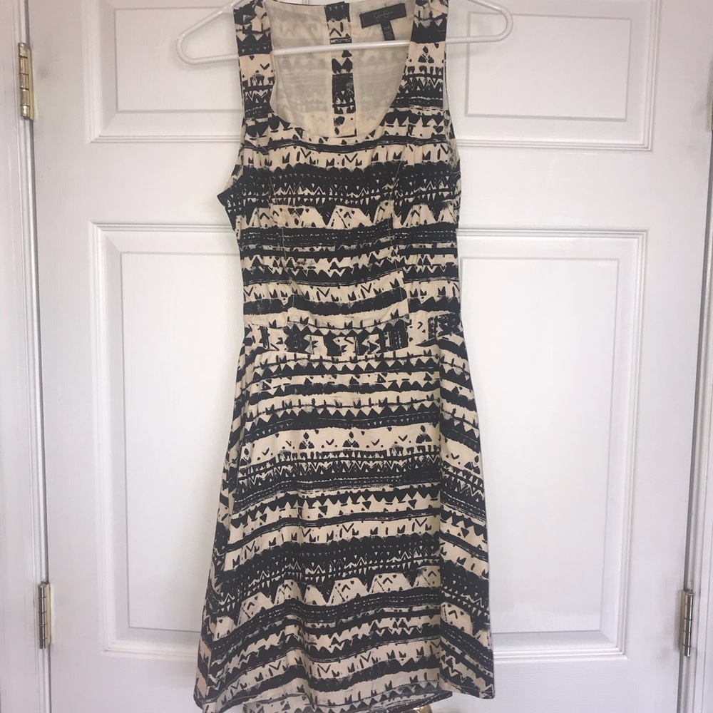 Jessica Simpson Black and Cream Print Dress
